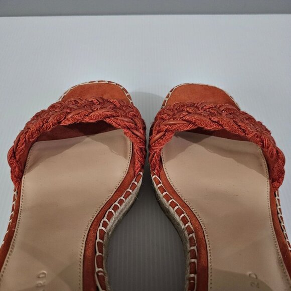 NEW Veronica Beard Reema Sandal Woven Espadrille Wedge Orange Leather - Picture 10 of 13